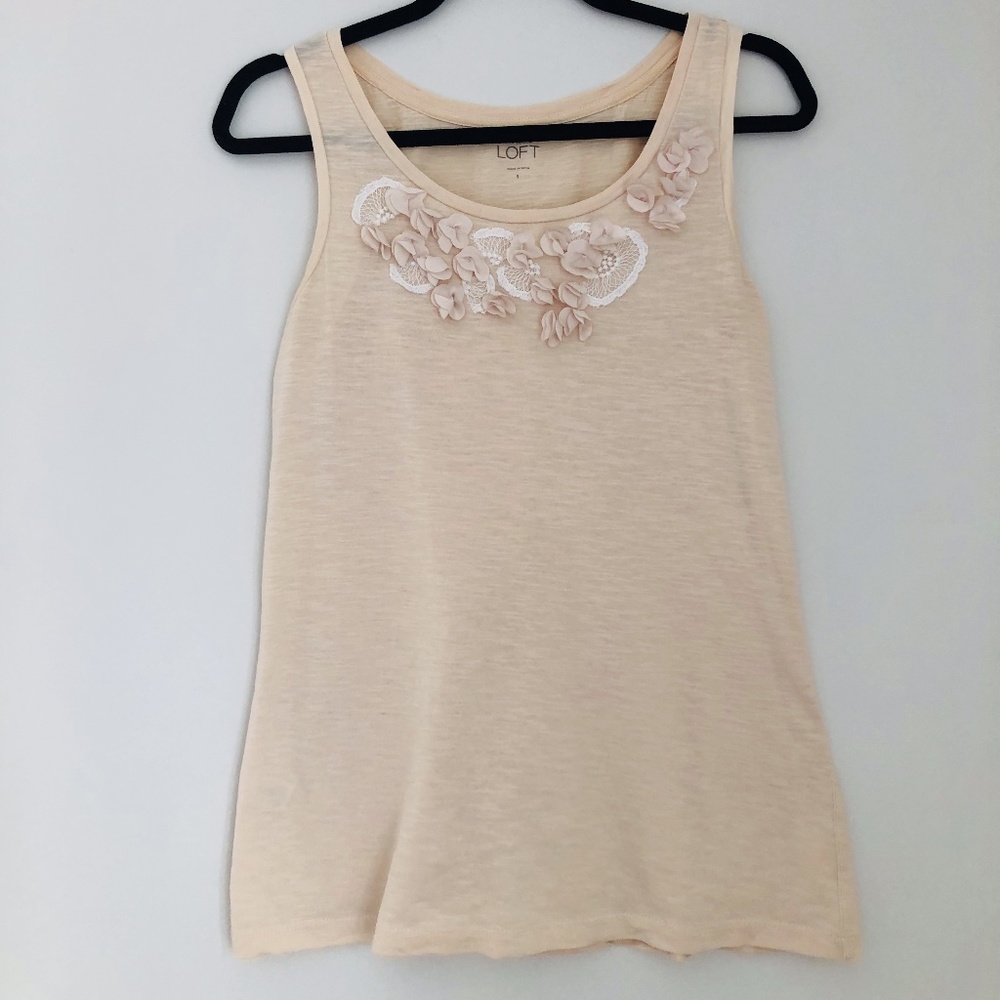 cream floral embellished cotton tank / size s